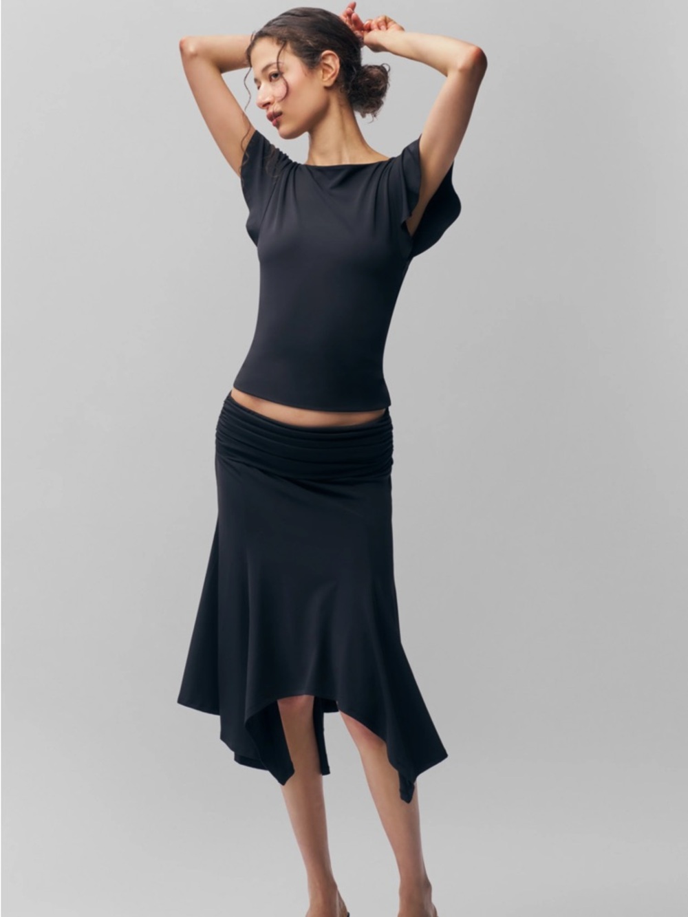 Danielle Guizio Sleek Black High-Low Skirt - Picture 2 of 2